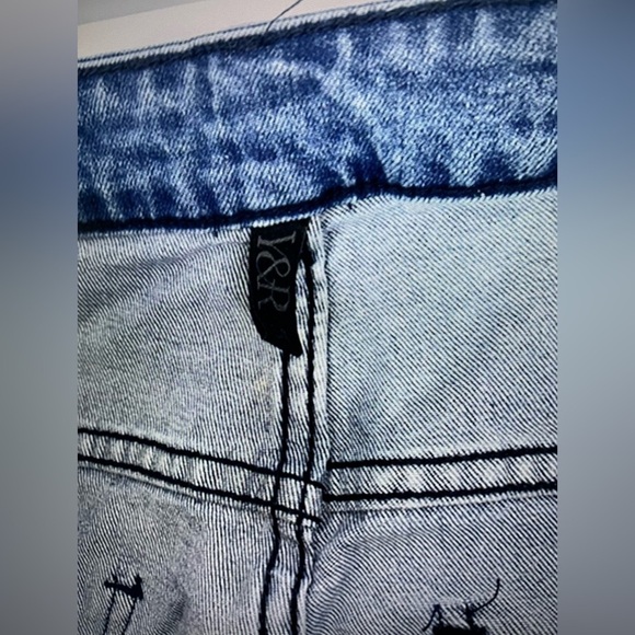 Y&R Men’s Blue Distressed Ribbed Knee Patched Jeans Size 34/32 New - Picture 5 of 11